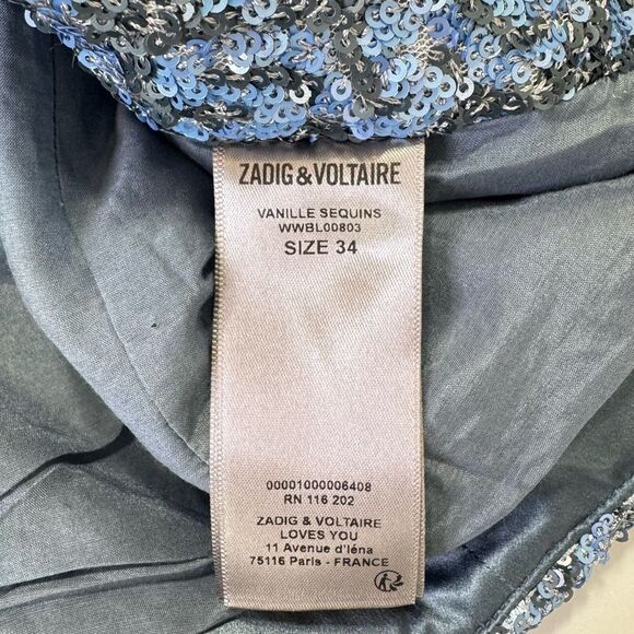 NEW Zadig & Voltaire Vanille Sequin Blazer Denim Blue Size 34 / XS - Picture 10 of 13